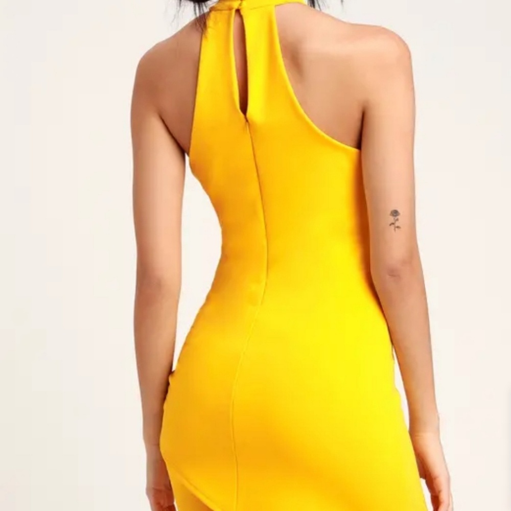 Lulus Yellow Ruched Bodycon Halter Dress - Picture 3 of 5